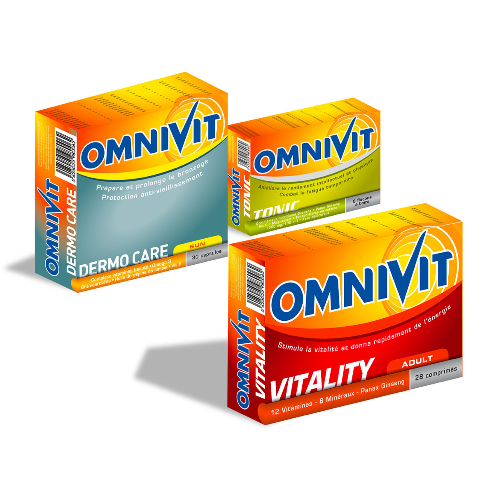 Omnivit Packaging pour une gamme de compléments alimentaires.